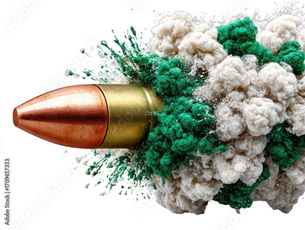 Fototapeta Bullet exploding in a cloud of white and green