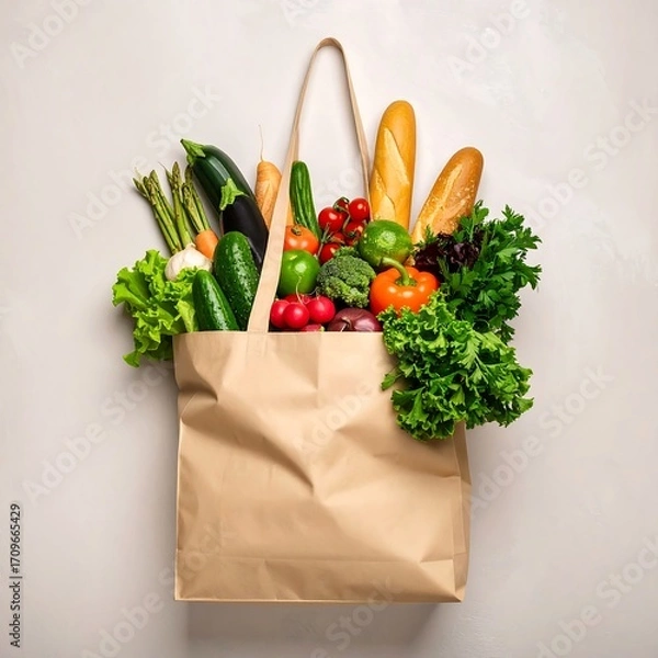 Fototapeta Grocery bag overflowing with produce