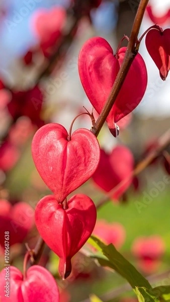 Fototapeta Heart-shaped blossoms in vibrant red