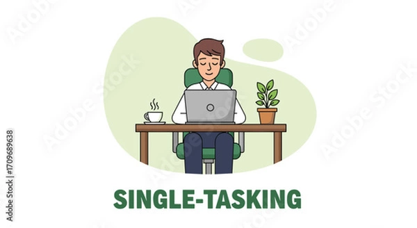 Fototapeta Focused person working efficiently on laptop at desk with plants and office supplies