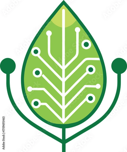 Fototapeta Futuristic circuit board styled leaf icon vector illustration scalable eps technology green vector