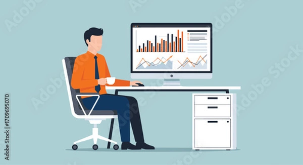 Fototapeta Man analyzing financial growth charts and graphs on computer for business development strategy