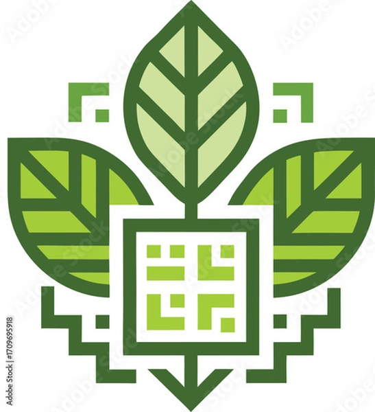 Fototapeta Minimal qr code styled leaf icon digital organic nature vector illustration eps vector
