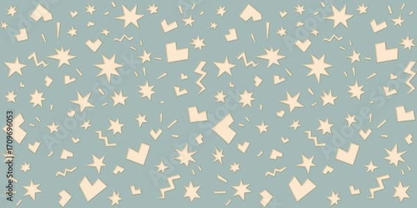 Fototapeta Retro futuristic  colorful confetti, heart and stars  pattern , playful elements background.