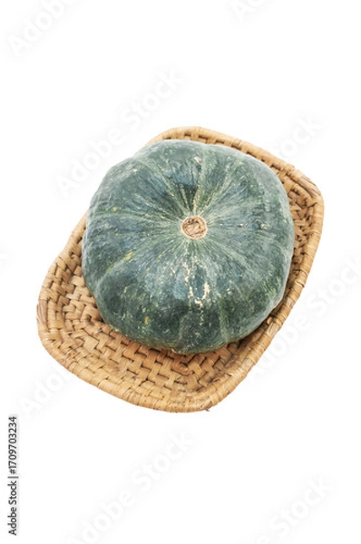 Fototapeta Zucca Mantovana in un cesto in vimini vista da sopra isolata su sfondo bianco o trasparente