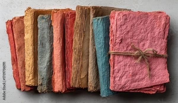 Fototapeta Stacked colorful handmade books