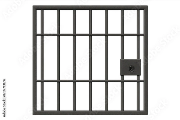 Fototapeta Jail Bars and Confinement: A stark, graphic depiction of a jail cell's iron bars, emphasizing themes of restriction, imprisonment, and societal structures.