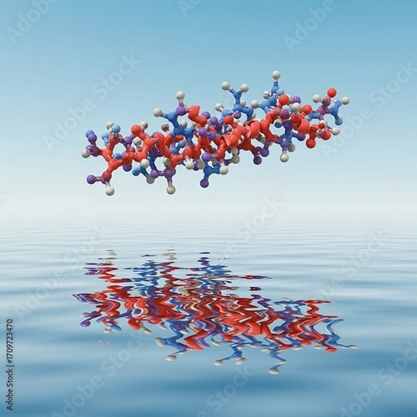Fototapeta Abstract Molecular Structure Reflection on Water