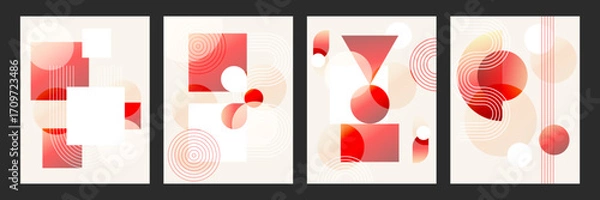 Fototapeta Geometric abstract posters set. Red gradient abstract cover template with modern retro design shapes elements. Vector for creative covers, banners, backgrounds and social media.
