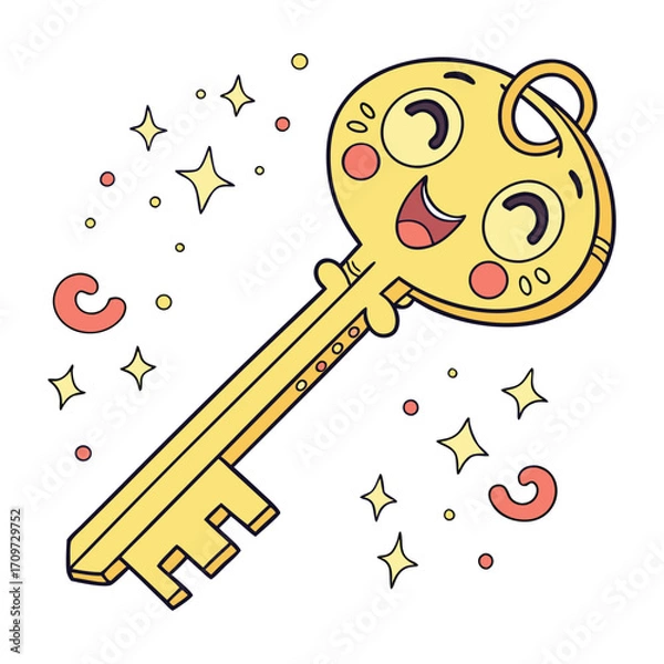 Fototapeta Vintage key and lock outline drawing with ornate design and simple padlock. Outline vector illustration