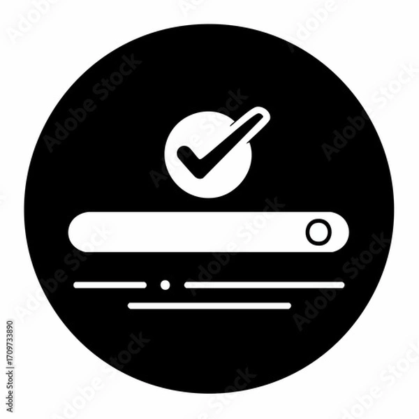 Fototapeta A simple, clean graphic icon representing a completed task or successful action within a circular frame.