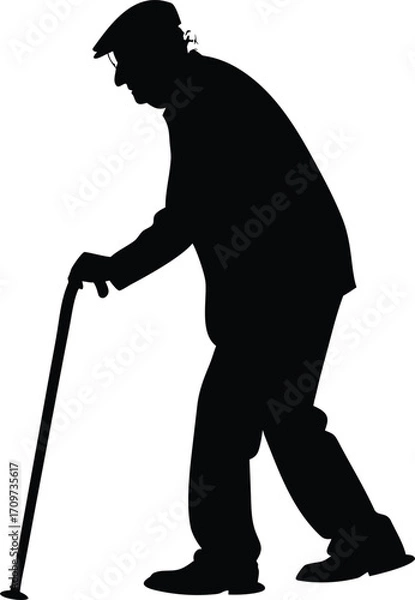 Obraz Elderly man silhouette with walking cane vector