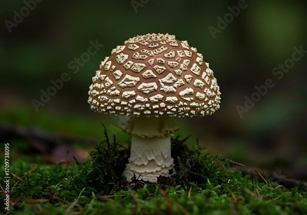 Fototapeta Brown & White Toadstool in Forest Moss