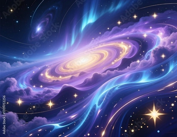 Fototapeta Cosmic Galaxy Wall Mural with Abstract Nebulas and Star Clusters