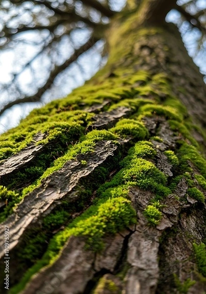 Fototapeta Moss-Covered Tree Trunk, Low Angle View