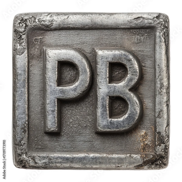 Fototapeta square lead ingot with Pb symbol embossed on surface isolated