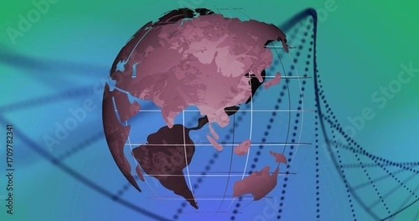 Obraz Showing globe with Asia Africa Australia Europe on gradient, with grid overlay, dotted connections