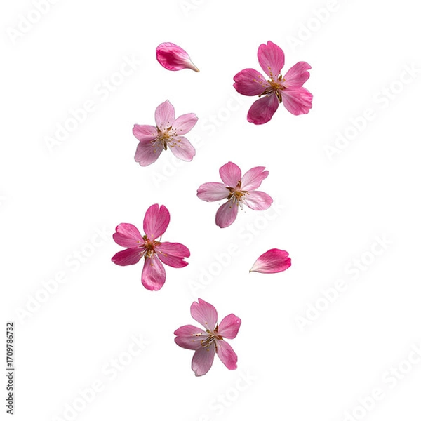 Fototapeta Delicate pink cherry blossoms falling