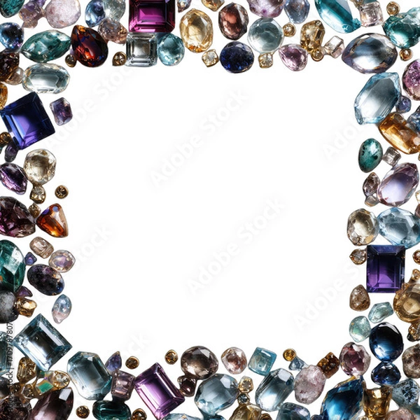 Fototapeta Colorful gemstones form a frame around a black background