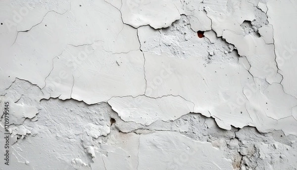 Fototapeta Cracked white plaster wall