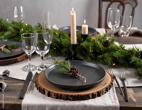 Obraz Festive Holiday Dinner Table Setting