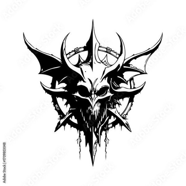 Fototapeta Intricate demon head illustration showcasing dark fantasy elements and detailed character design