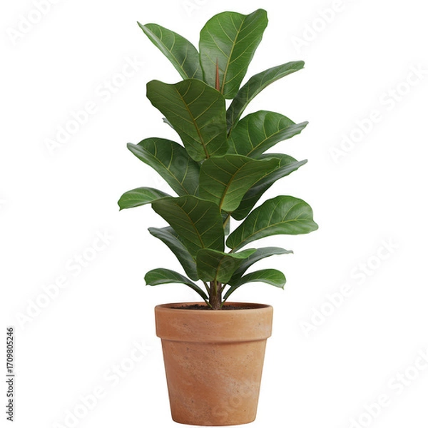 Fototapeta Fiddle leaf fig plant in terracotta pot isolated on transparent background