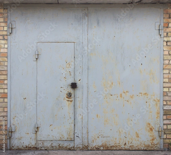 Fototapeta Metal gray gate with wicket door