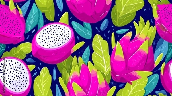 Fototapeta Seamless Pattern Dragonfruit Illustration
