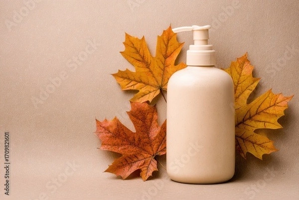 Obraz Cream bottle with autumn leaves
