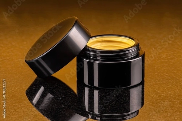 Obraz Open black jar of yellow cream