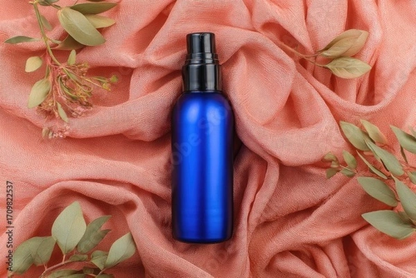 Obraz Elevated cosmetic bottle on soft fabric