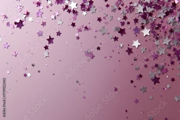Obraz Pink and silver star confetti