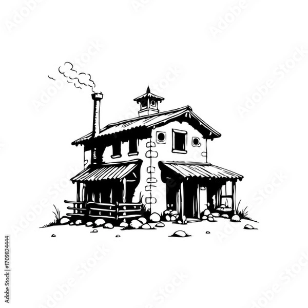Fototapeta Whimsical rendering of a rustic abode, with charming details and quaint architectural design