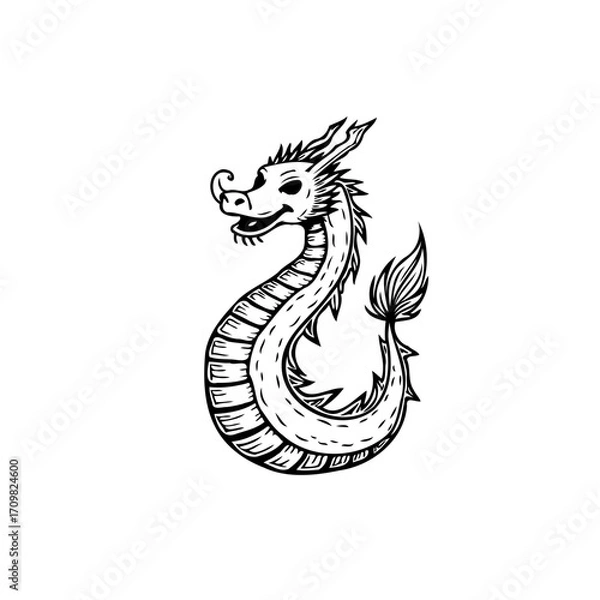 Fototapeta Whimsical serpent artwork with expressive line art capturing dragon essence in detailed
