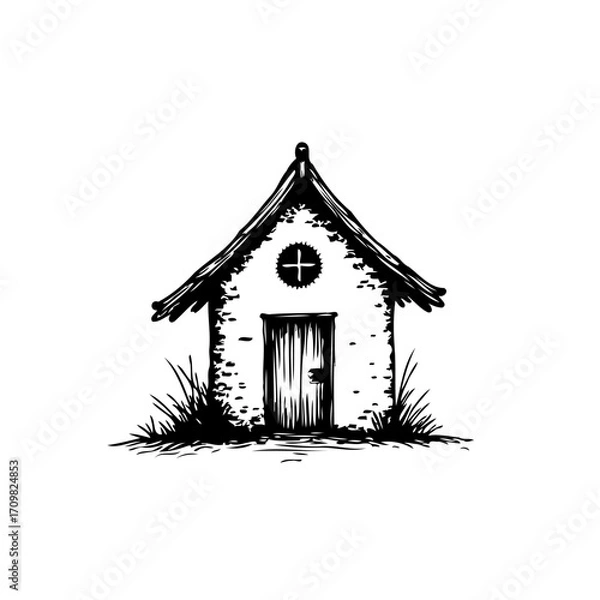 Fototapeta Whimsical sketch of a quaint cottage showcasing rural charm and serene isolation with simple