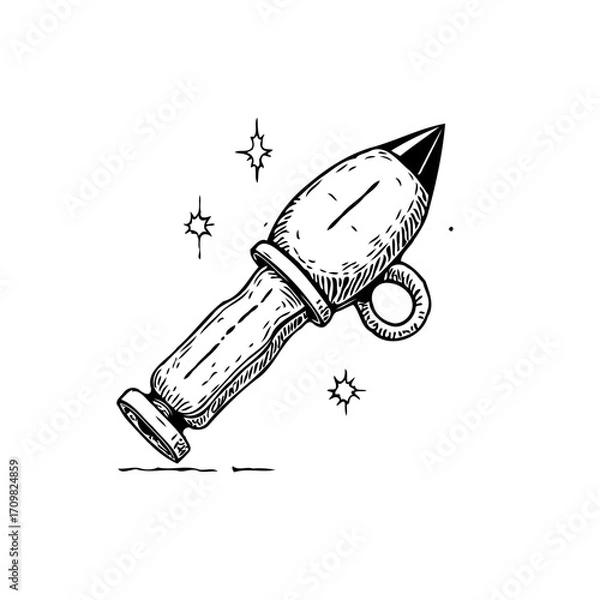 Fototapeta Whimsical sketch of an imaginative rocket ship with celestial sparkle and playful design for