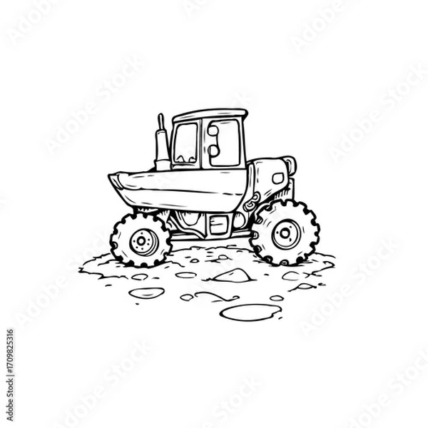 Fototapeta Whimsical tractor illustration ready for coloring book with cartoonish tractor on uneven field