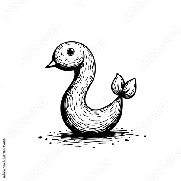 Fototapeta Whimsical waterfowl line drawing, sketch of a unique creature with abstract elements in monochrome