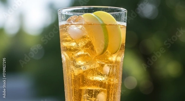 Fototapeta Frisse appelcider ijskoud geserveerd zomerse licht. AI Generated