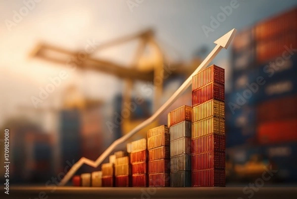 Fototapeta Rising tariff rates influence global trade dynamics with increasing shipping costs and changing market strategies