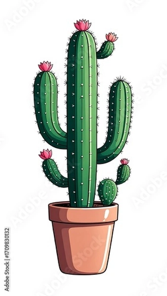 Obraz Cartoon cactus in a pot