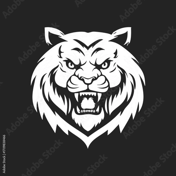 Obraz Vector Illustration of Angry Lion Head Mascot Logo in Black and White