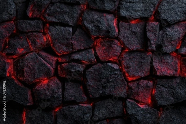 Fototapeta Black and red cracked wallpaper featuring glowing futuristic elements creating a dramatic visual effect in contemporary design