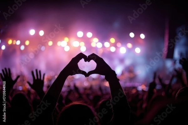 Fototapeta Crowd of passionate fans at a vibrant concert showcasing a dynamic performance under colorful stage lights