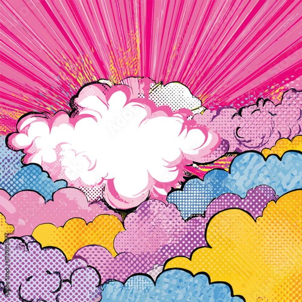 Fototapeta 역동적인 만화 스타일 벡터 배경, 빈 공간, 팝 아트 효과