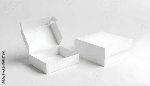 Obraz White folding gift box - Opened and closed gift box. 3d rendering mock up