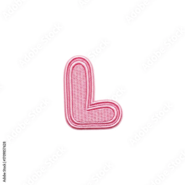 Fototapeta A cute, textured pink embroidered capital letter l, ideal for adding a personal touch to apparel, accessories, or craft projects.
