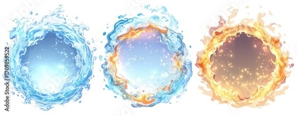 Fototapeta Circular elemental effects Water, Ice, and Fire
