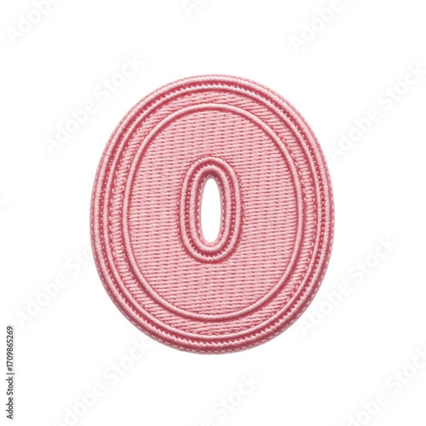 Fototapeta A soft pink embroidered fabric number zero, featuring detailed stitching. Ideal for crafts, clothing embellishments, or digital design.